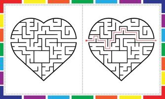 Black and White Heart Maze Line Art for Printing vector