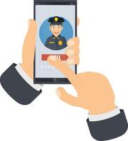 Calling the police on a mobile phone. Rescue service. vector