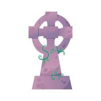 spooky tombstone with cross shape and green vines, perfect for Halloween invitations, haunted house posters, creepy party graphics, October celebration visuals, and horror-themed design elements vector