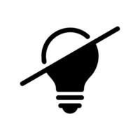 Solid Black Icon of a Lightbulb with a Strikethrough Line vector