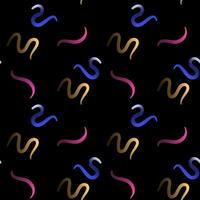 Abstract Color Gradient Swirl Shapes Seamless Pattern. Squiggly Design Elements with tapper in dark. vector