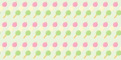 Sanshoku dango pattern illustration on light green background. Dango is Japanese traditional snack. Seamless pattern and texture background design. vector