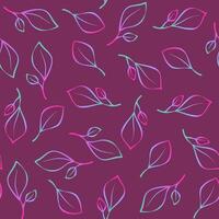 Leaves seamless pattern. holographic tropical jungle texture on magenta background. Abstract gradient foliage outline summer print for textile. vector