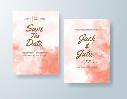 Romantic watercolor save-the-date in peach tones with a tropical theme