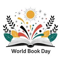 Open Storybook with Magical Symbols Book Day Art vector