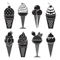 Black Silhouette Ice Cream Icons Bundle vector