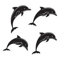 Silhouette of Dolphin with Wavy Ocean Background vector