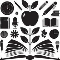 Education Icon Set Silhouette Knowledge, Learning, And School Elements vector