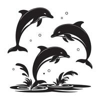 Jumping Dolphin Silhouette with Ocean Waves Illustration vector
