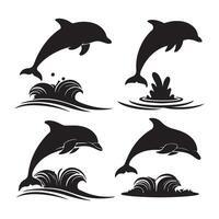 Dolphin Outline with Splashing Sea Waves vector