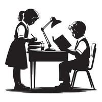 Group of Kids Studying in Classroom Silhouette Art vector