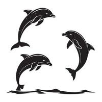 Jumping Dolphin Silhouette with Ocean Wave Design vector