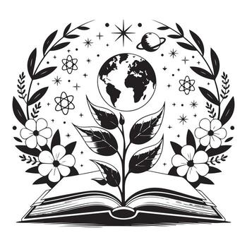 naturaleza inspirado aprendizaje árbol con libro y globo elementos vector