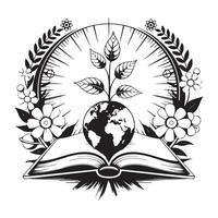 Book Rooted Tree with Earth and Nature Learning Motif vector