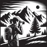 Silhouette of Photographer with Mountain Horizon Background vector