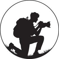 Camera Man Kneeling Silhouette with Backpack vector