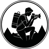 Photographer Silhouette in Kneeling Pose with Camera vector