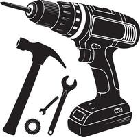 Printable Hand Tools Bundle Hammer Drill Wrench Screwdriver vector