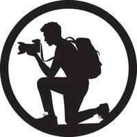 Kneeling Photographer Silhouette with Camera and Backpack vector