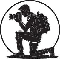 Professional Photographer Kneeling with Camera vector