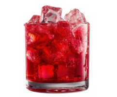 Refreshing red beverage with ice cubes in a glass png