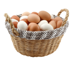 Natural eggs in a woven basket for cooking and baking png