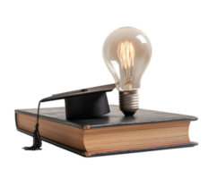 Graduation cap and light bulb on a book symbolizing education png