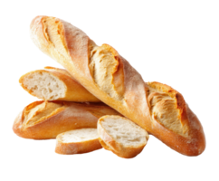 Freshly baked baguette stacked with slices on a table png