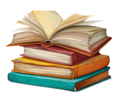 Stacked books with open pages for reading and study concepts png