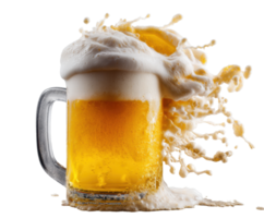 Refreshing beer with foam splashing from a glass mug png