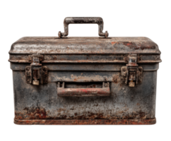Weathered metal toolbox with rusty surface for craft projects png