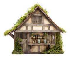 Rustic cottage with greenery and natural elements for design png