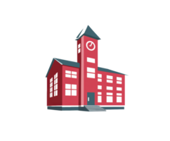 Red school building with clock tower ideal for education design png