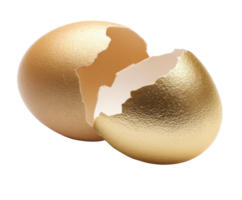 Golden egg shell with broken piece creating festive atmosphere png