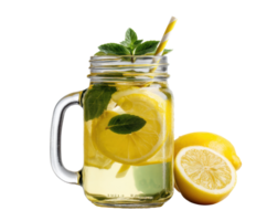 Refreshing lemonade with mint and lemon slices in a jar png