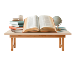 Knowledge exploration with books and globe on a study table png