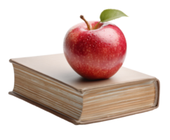 Fresh apple resting on a vintage book for educational theme png
