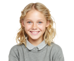 Joyful child smiling with carefree expression in casual attire png