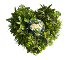 Embracing nature with a heart-shaped globe and greenery png