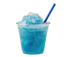 Refreshing blue slushy drink in a clear cup with straw png