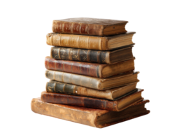 Vintage leather bound books stacked for reading and display png