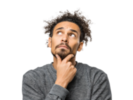 Man pondering deep thoughts in casual clothing indoors png