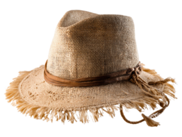 Rustic straw hat with fringe for outdoor activities and parties png