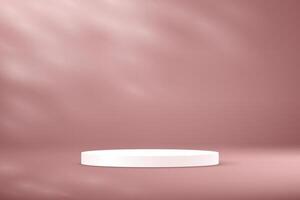 Empty pink studio room with shadow leaves with white podium background Space for selling products on the website. illustration. vector