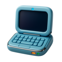 Retro styled blue clamshell laptop computer digital rendering png
