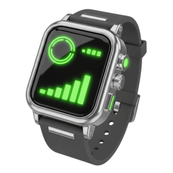 Futuristic smartwatch with green user interface displaying health metrics png