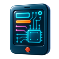 Stylized 3d render of a smartphone displaying internal circuitry png