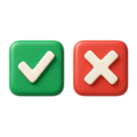 Green check mark and red cross symbols isolated on transparent background png