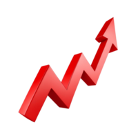 Red 3d arrow chart showing upward trend isolated on transparent background png