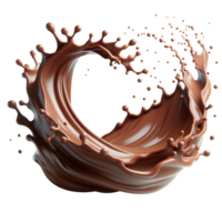 Dynamic chocolate splash swirl with droplets isolated on transparent background png
